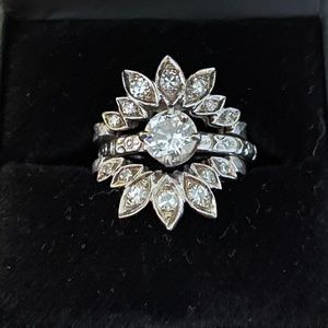 Diamond Engagement Ring with Diamond Wedding Insert Ring